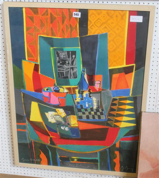 J. Morley lithograph, abstract still life(-)